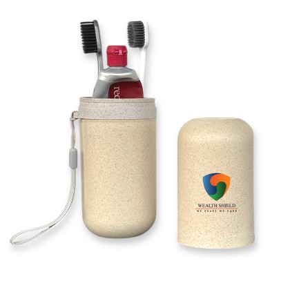 Eco-Friendly Wheat Straw Toothbrush Holder with Hand String – Customisable Promotional Gift